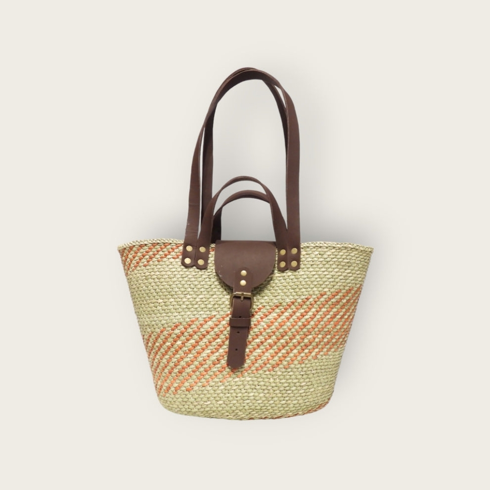Handwoven Tote Bag with Leather